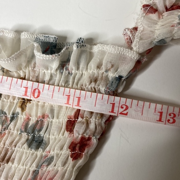 Floral Off-Shoulder Smocked Midi Dress With Sheer Sleeves Size M - Picture 8 of 10